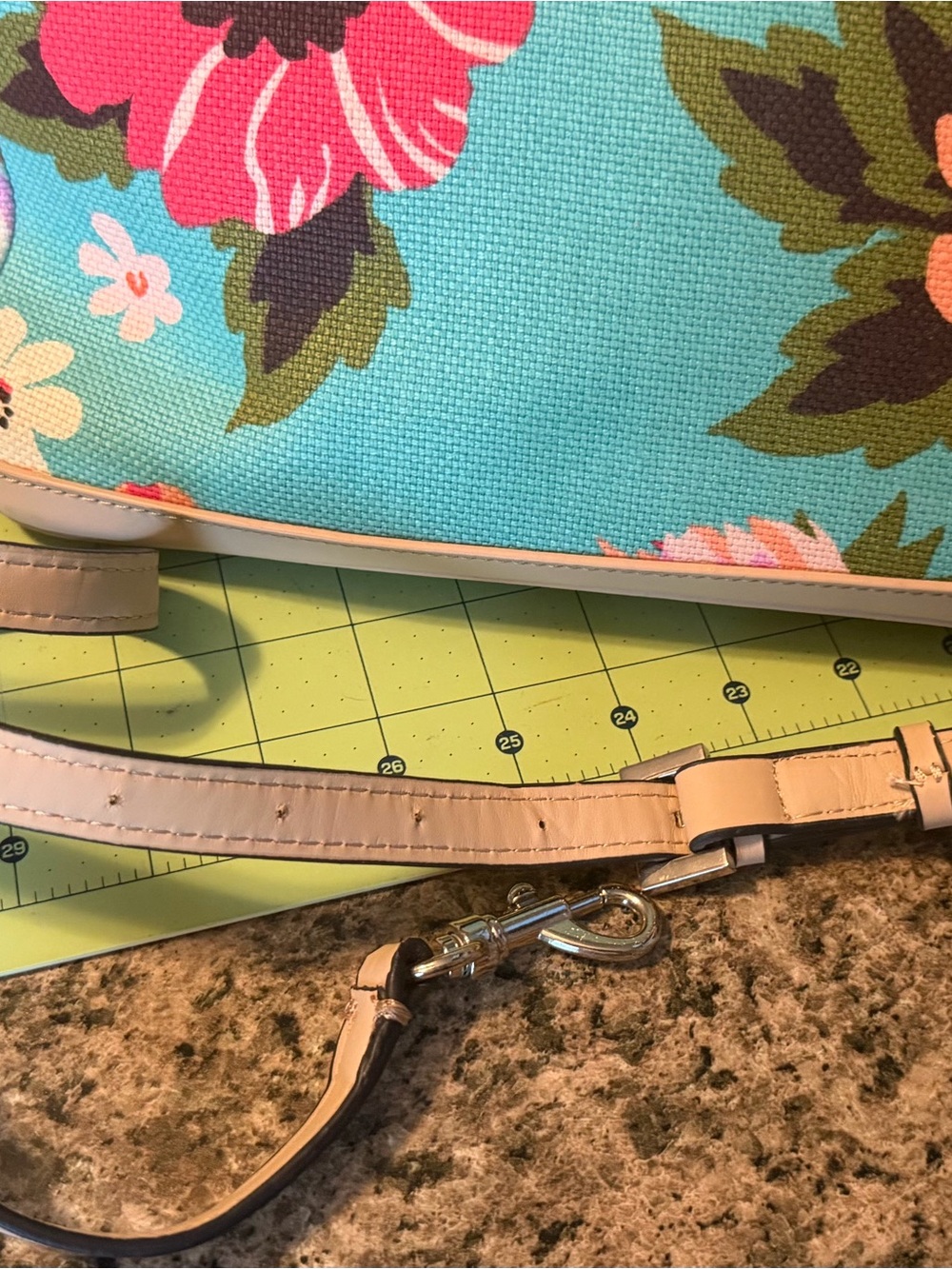 Spartina 449 Blue and Tan Tote Bag with Floral Elegance - Picture 8 of 12